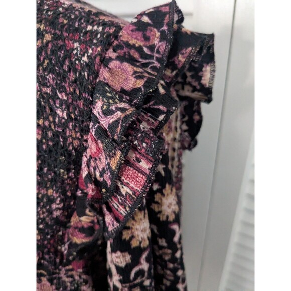 Maurices Top Womens 2X Boho Chic Peasant Smocking Burgundy Floral Flowy Blouse - Picture 7 of 13